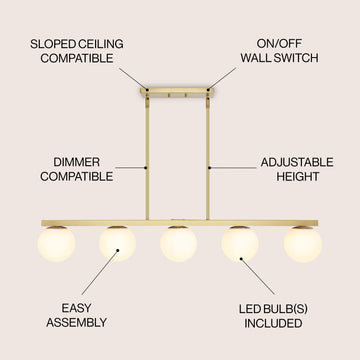 Luca Parisian 45.5" Modern Glam Iron Globe Linear LED Pendant